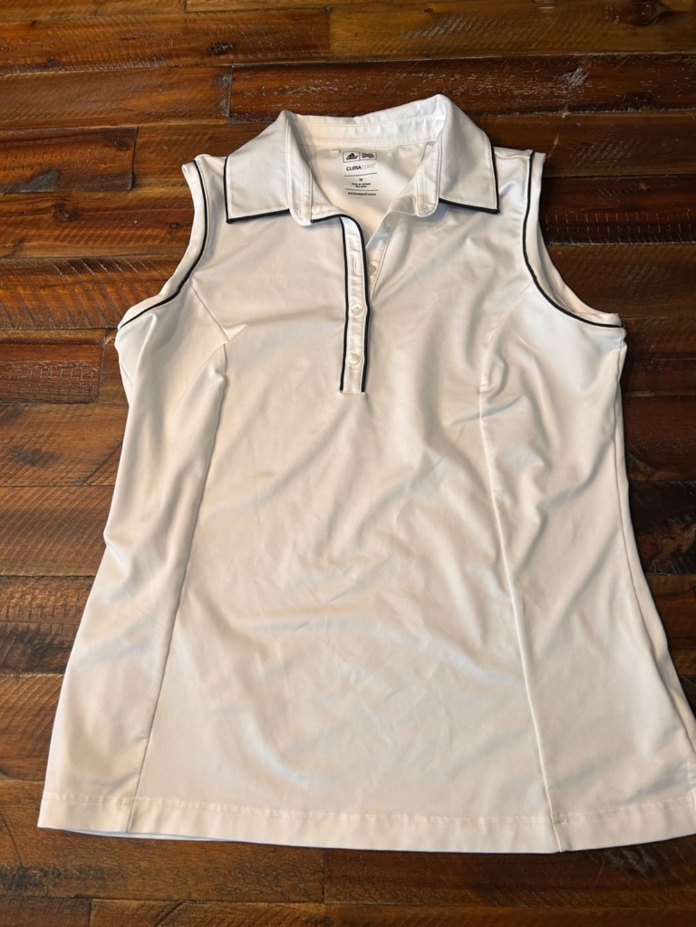 adidas White Sleeveless Polo Tank with Black Piping